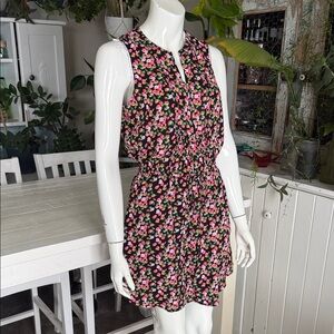 GAP Black Pink Green Floral bib shirt dress, Blooms NWOT XS